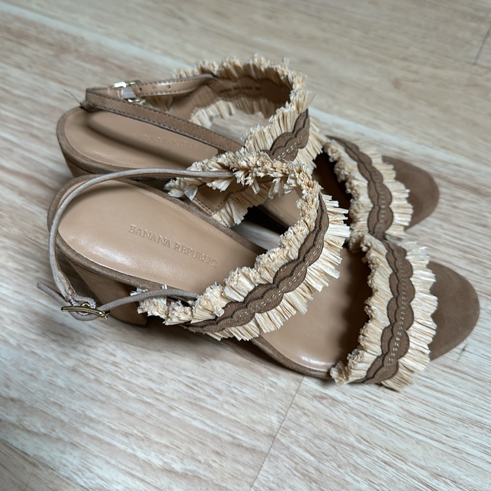 Banana Republic Raffia Block Heel Sandals Size 8 Beige Rare. - Picture 3 of 10